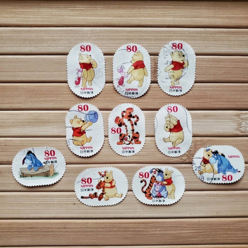 Winnie the Pooh Japanese used oval shaped postage stamps (80yen) - Japan